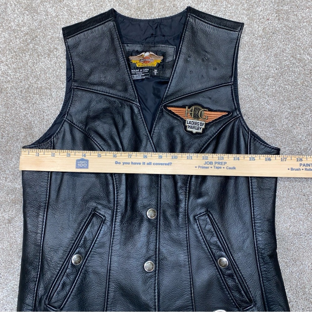 Harley-Davidson Leather Vest Woman's S Black Snap Front Motorcycle Made In USA - Picture 8 of 12